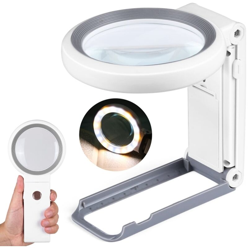 Loupe de poche pliable 30x/40x avec 18 LED, verre et ABS, support pliable, lot de 1