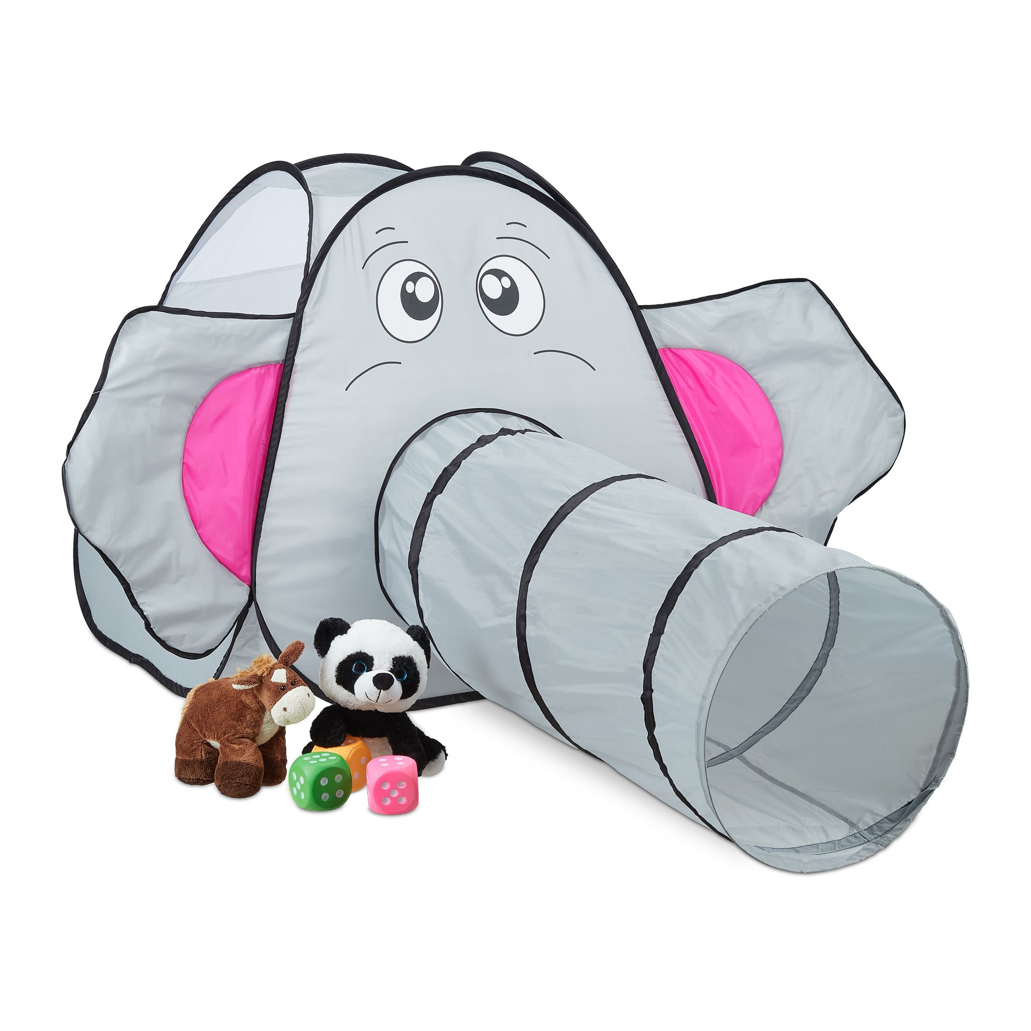 Tenda Da Gioco, Forma Di Elefante, Interni E Esterni, Giocattolo Bambini E Bambine, Hlp: 92x155x200 Cm, Grigio - Relaxdays