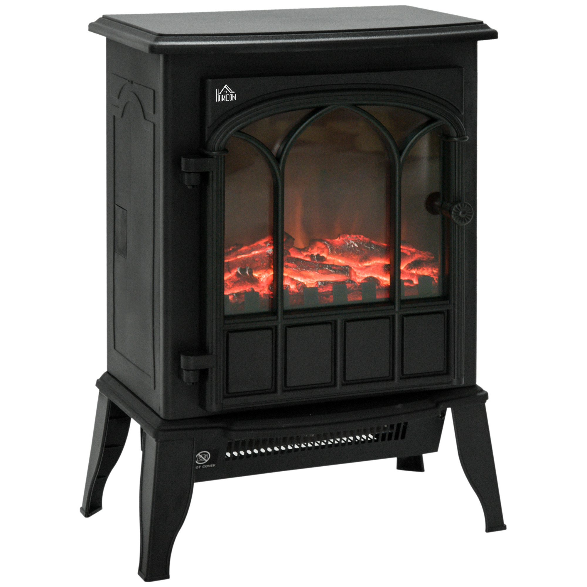 Elektrokamin Mit Heizung, Elektrischer Kamin Mit Led Flammeneffekt, Verstellbaren Flammenfarben 2000 W Dekokamin Mit Einstellbarer Thermostat, Heizschutz, Kaminofen, Schwarz - Homcom