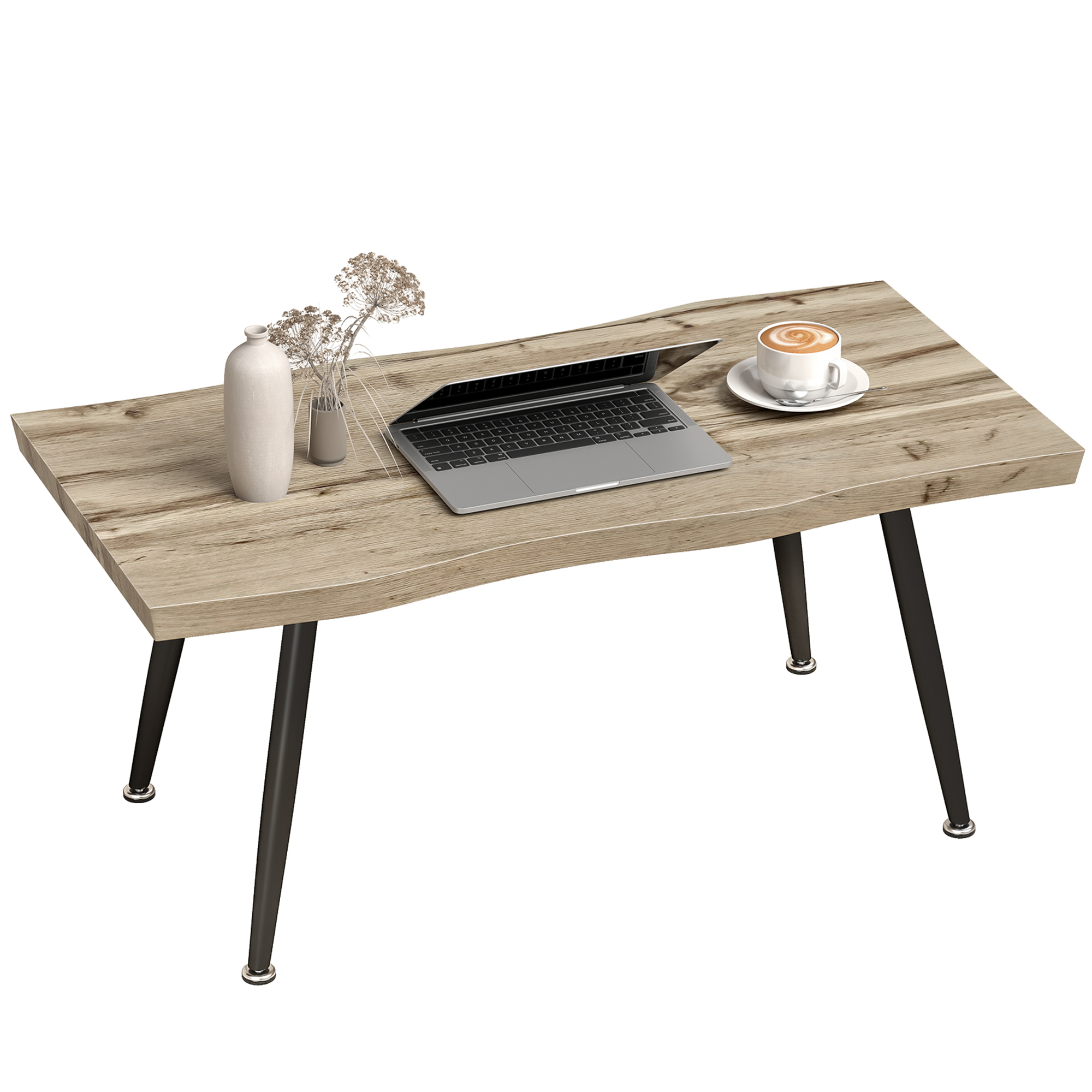 Table Basse Salon Chêne Noir 100x50x45 Cm Plateau Épais 4 Cm Pieds Acier