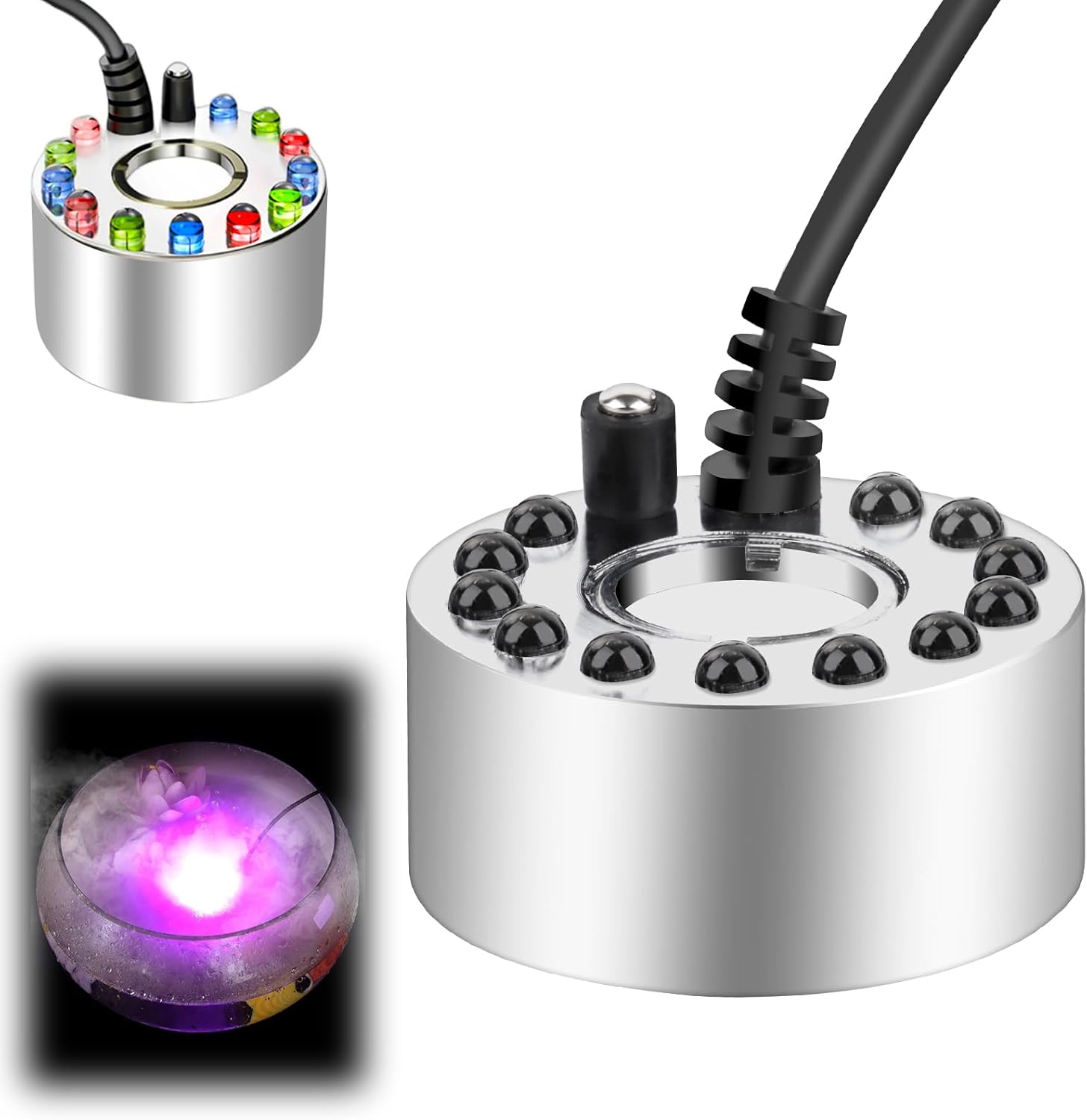Creatore Di Nebbia Ad Ultrasuoni, Con 12 Led Colorati, Mini Nebulizzatore In Metallo, Umidificatore D'Aria - Perfetto, Per Fontana, Stagno, Decorazione Di Nebbia OEM