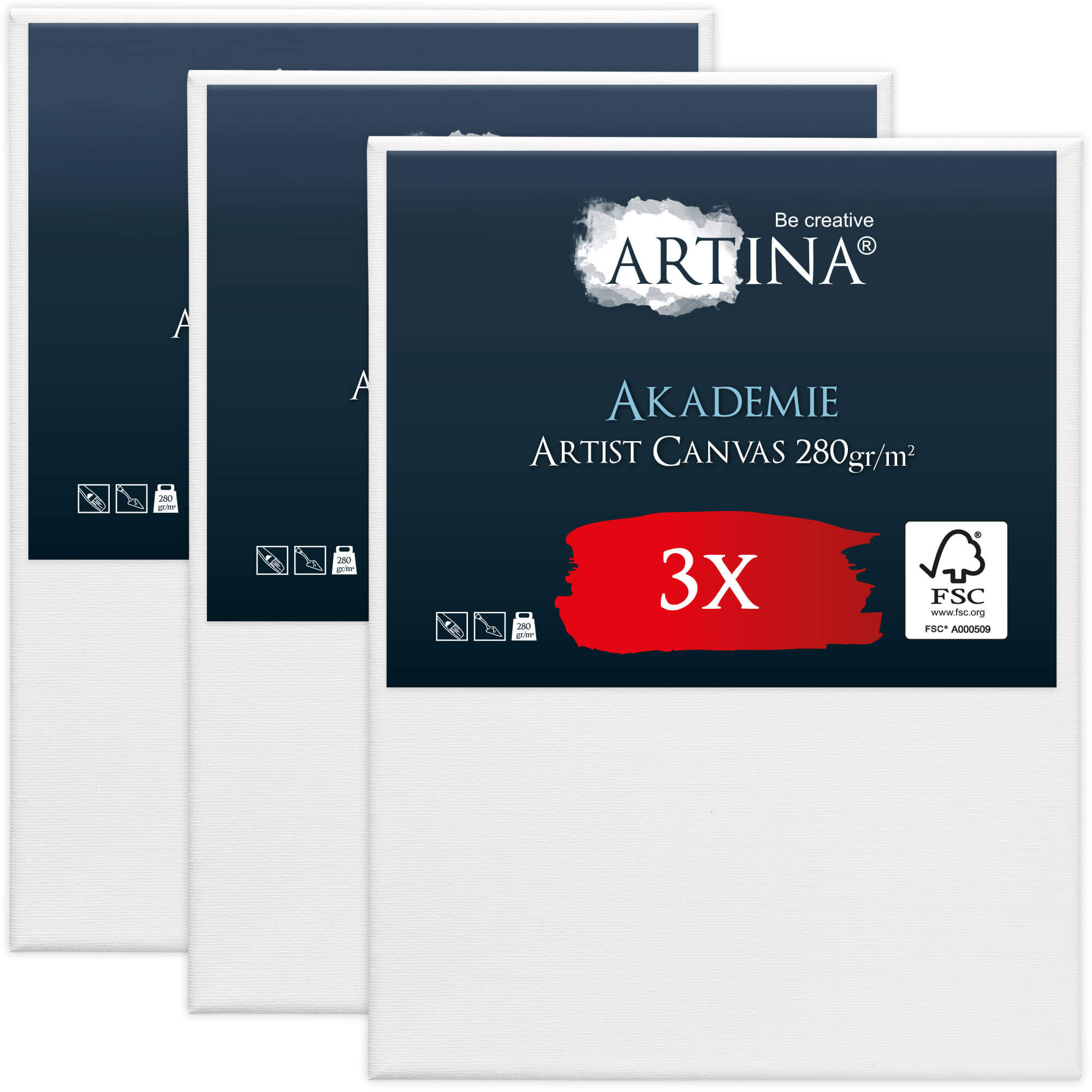 Artina Keilrahmen Leinwand Akademie, 70x100cm, 3er Set