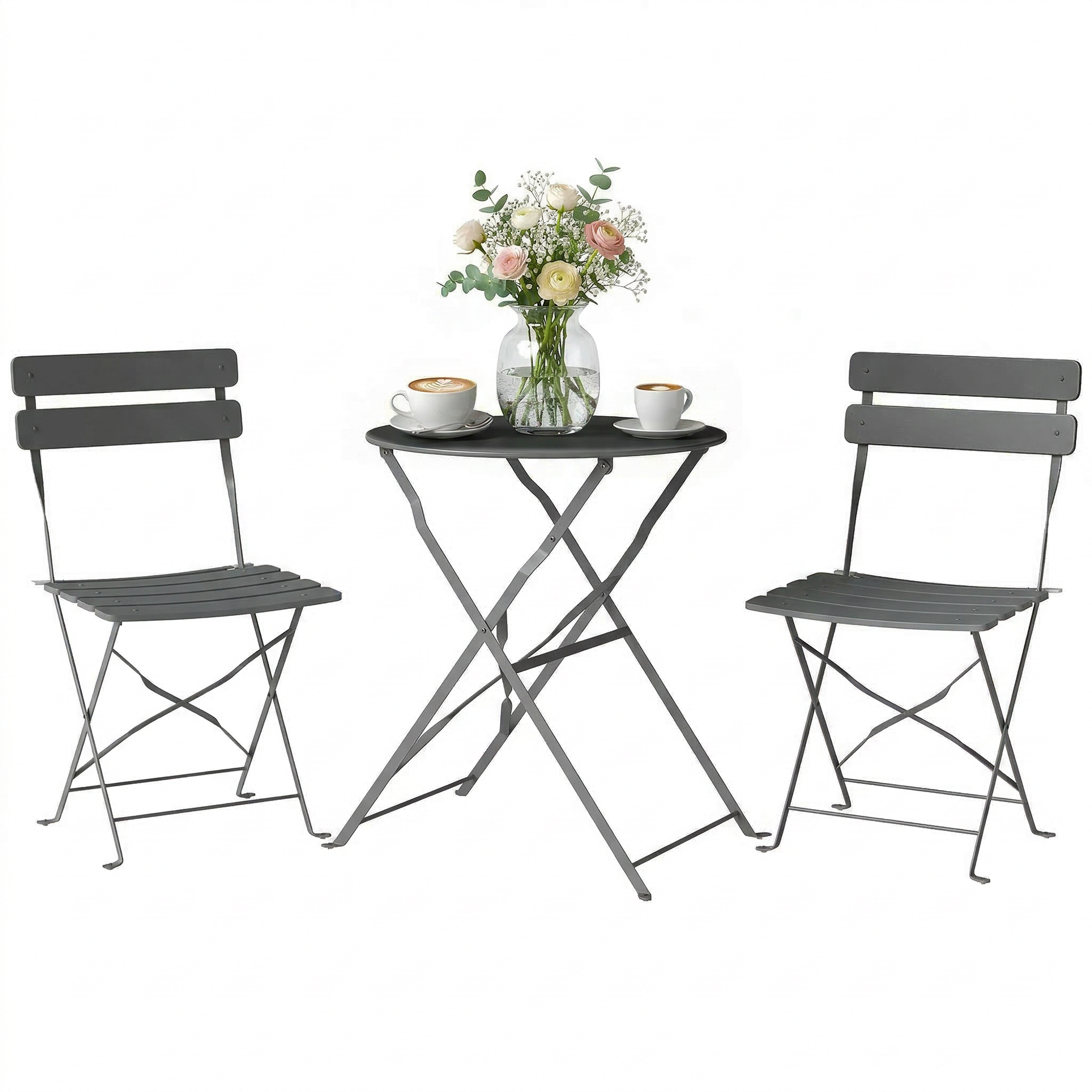 Ensemble De Bistrot Jardin - 3 Pièces Table Et 2 Chaises Pliantes En