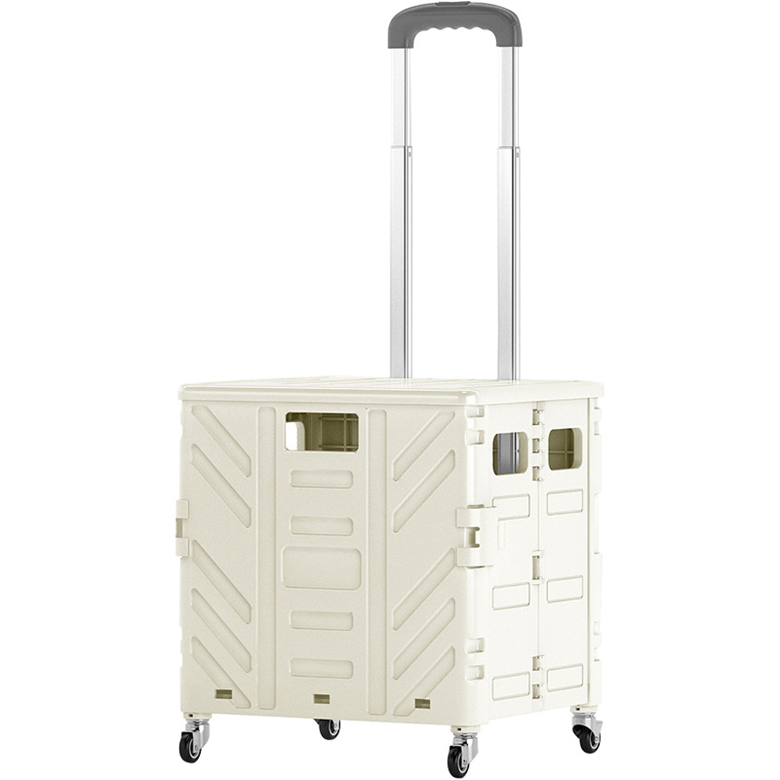Chariot à main pliable avec caisse à couvercle, 4 roues universelles à frein silencieux, alliage d'aluminium