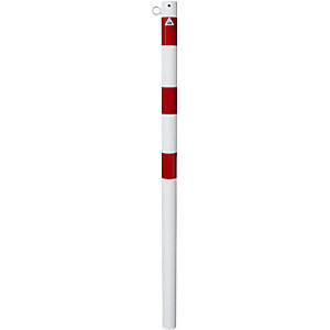 Schake Weiß Absperrpfosten Aus Stahlrohr Verzinkt Ø42x2,5Mm Mit Rot Reflektierenden Leuchtstreifen Und Kunststoffkappe 900Mm Überflur Zum Einbetonieren Mit Erdanker 1 Öse