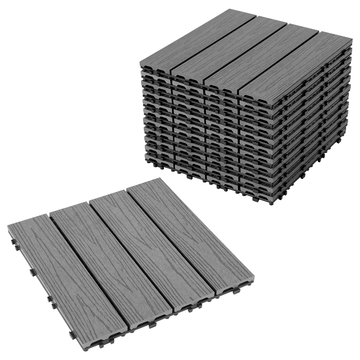 Jiubiaz Set Di 11 Piastrelle Per Terrazza In Wpc A 4 Doghe 1 M², 30 X 30 Cm, Piastrelle Agganciabili In Composito Di Legno Antracite