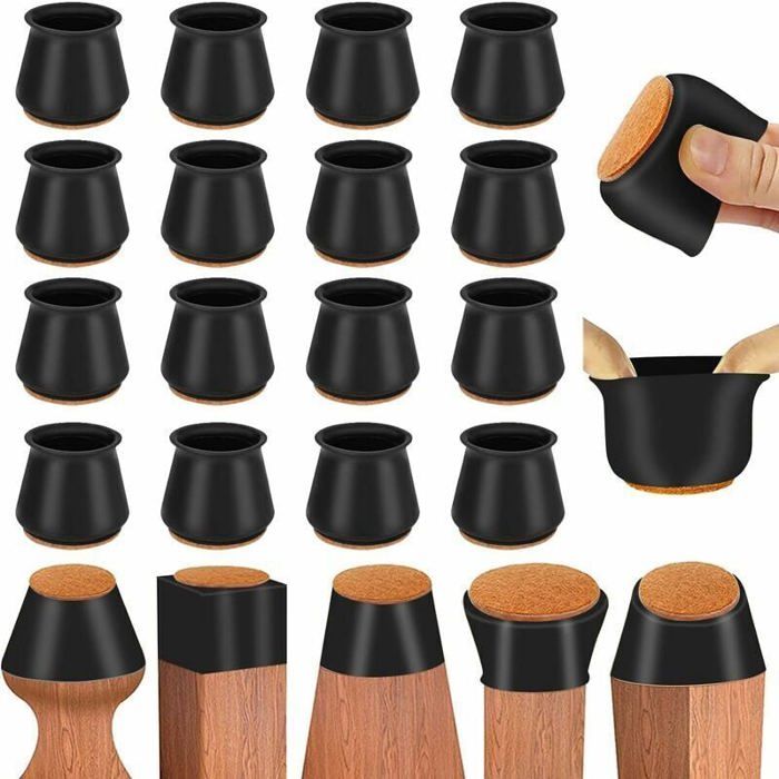 Tapis de protection de sol en silicone, feutre intégré, élastique, noir, lot de 24