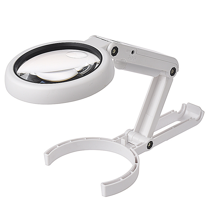 Loupe à main et de table 5x, 8 LED, support extensible repliable, alimentation USB ou 3 piles AAA