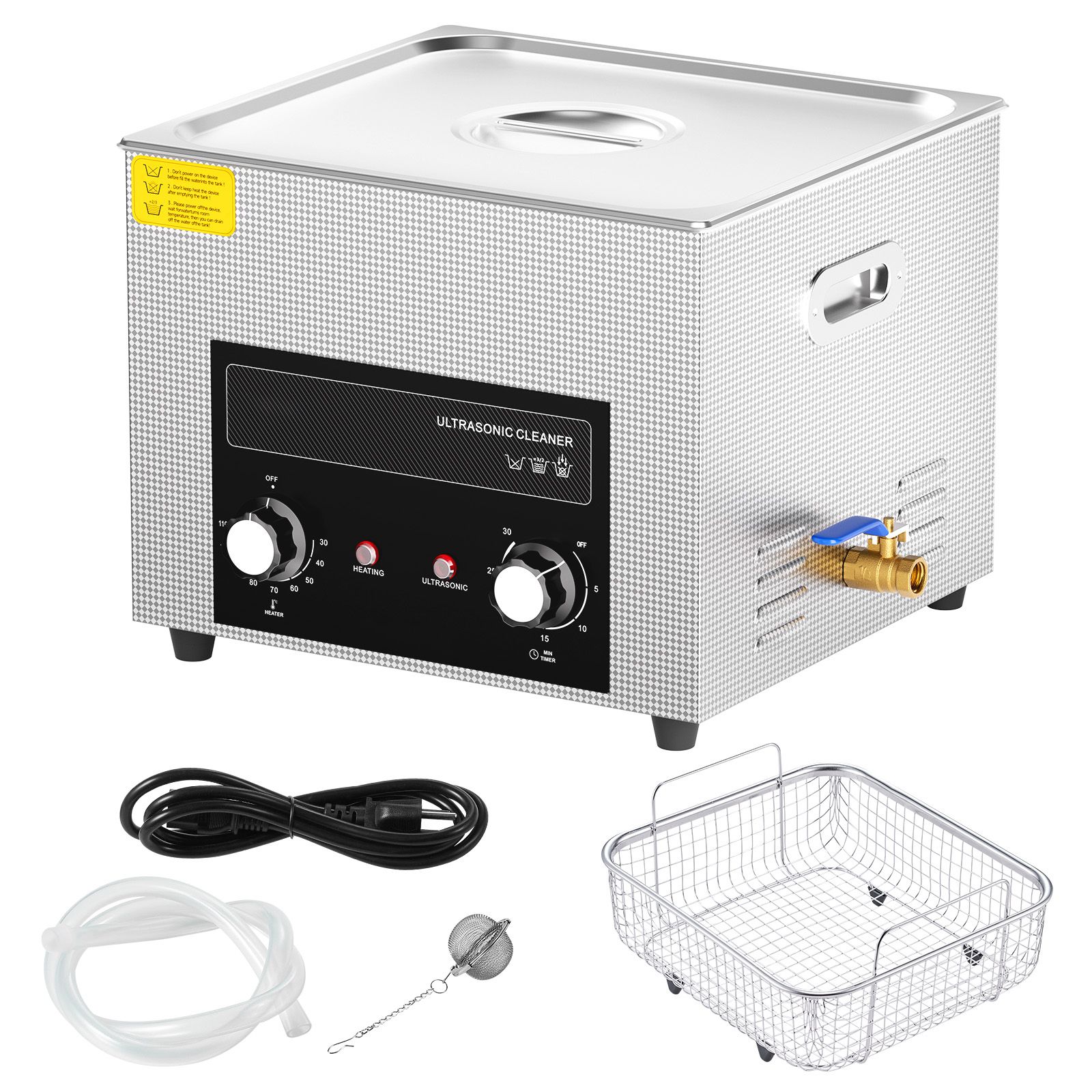 Nettoyeur à ultrasons 15 l avec chauffage et minuterie, cuve inox 304, panier inclus