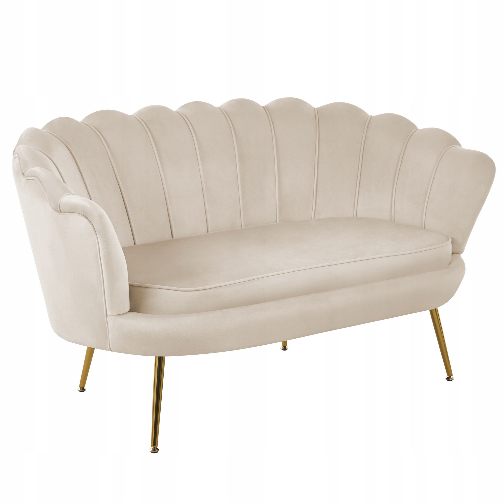 Canapé Droit 2 Places En Velours Beige – Dossier Arrondi Art Déco