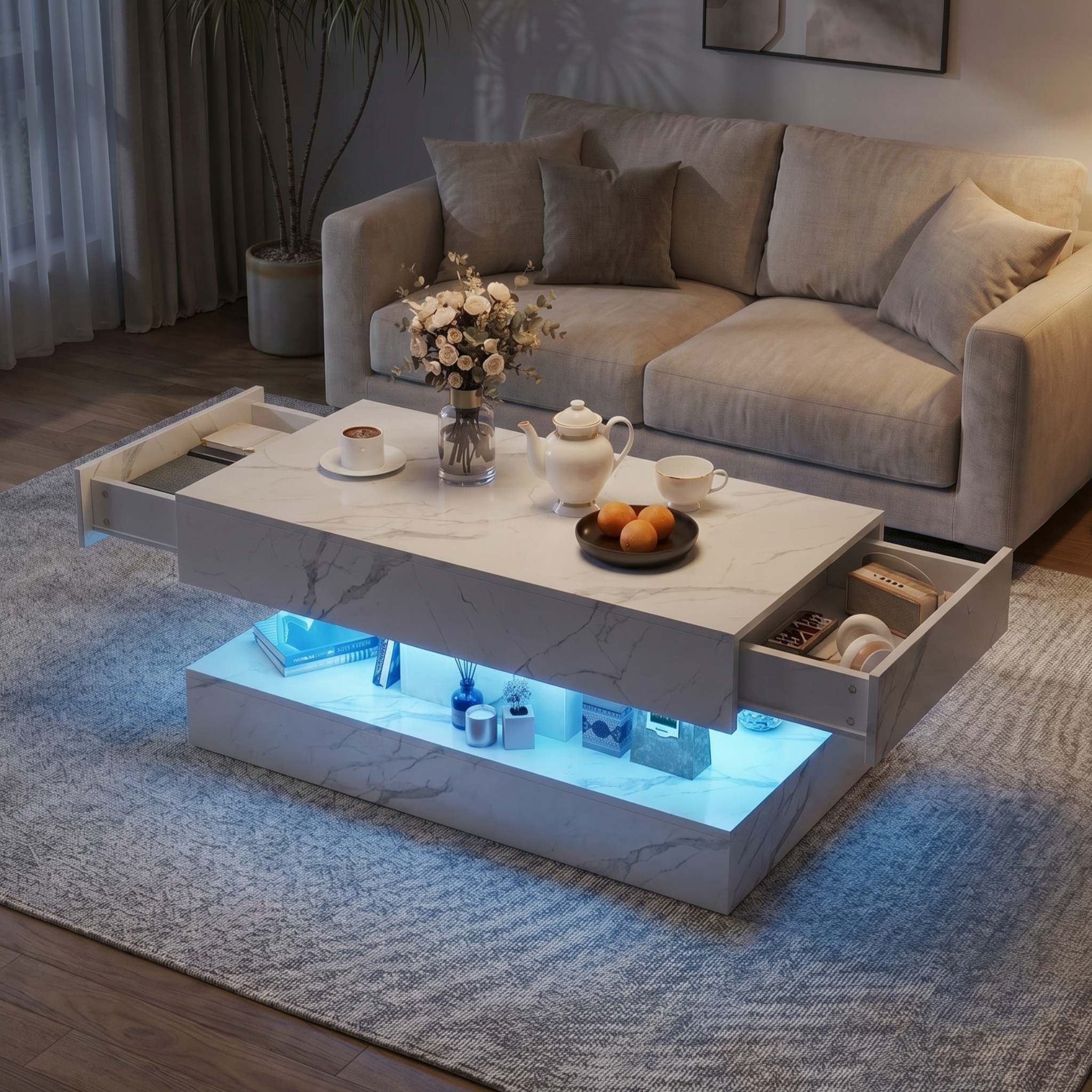 Table Basse Fixe Effet Marbre