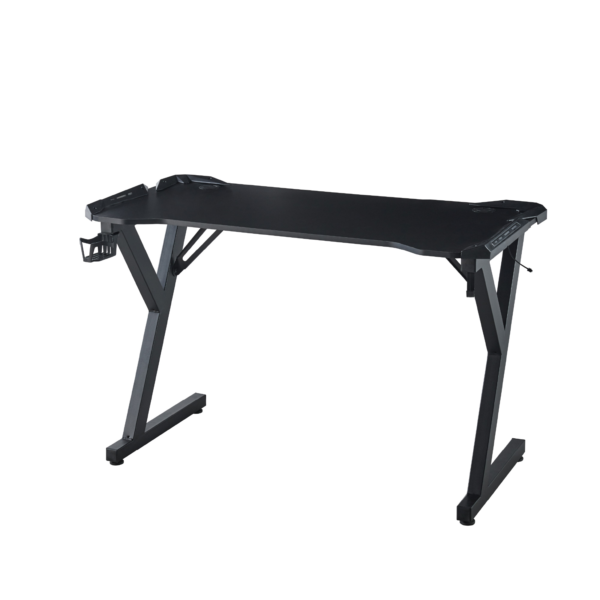 Scrivania Gaming Rgb 120x60 Cm Con Porta Bicchiere E Gancio Cuffie, Tavolo Gamer Nero Design Ergonomico, Desk Pc Per Gaming E Smart Working