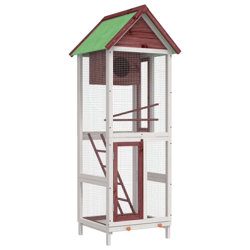 Vidaxl Weiß Voliere Mokka 60X58,5X160 Cm Massivholz Kiefer