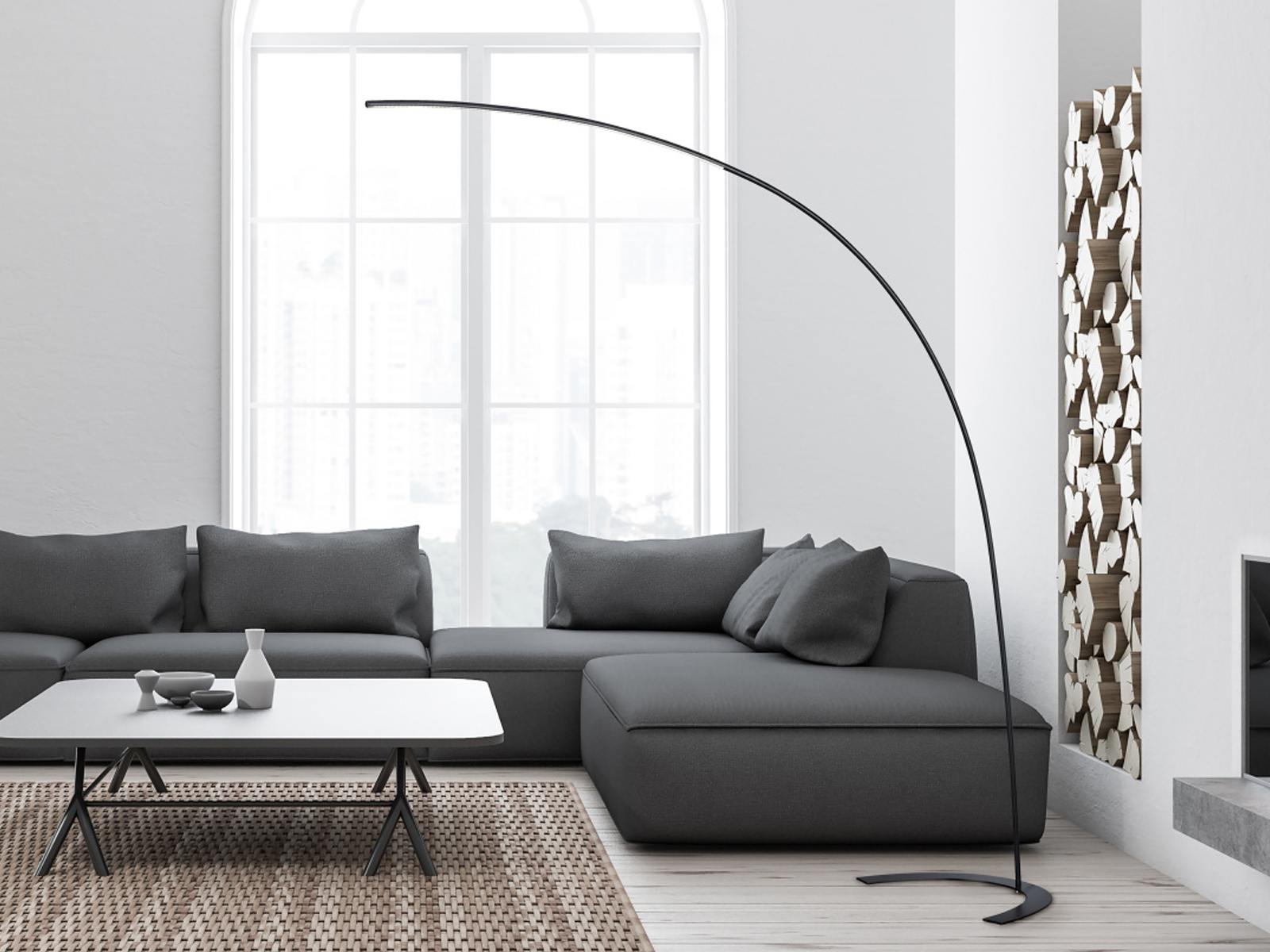 Trio - Led Bogenlampe Shanghai Dimmbar, 200cm Ausladung, Metall Schwarz