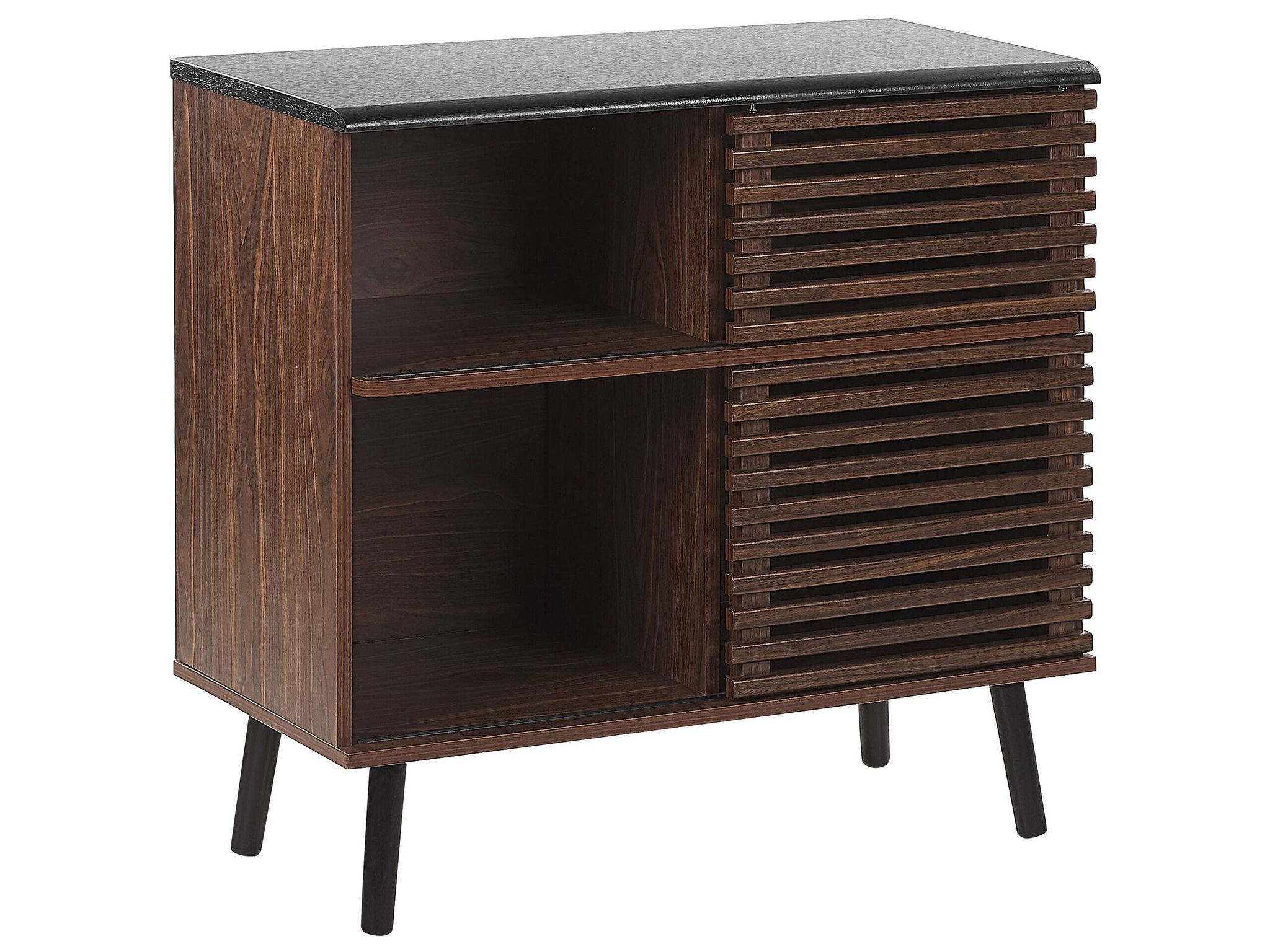Beliani Sideboard Dunkler Holzfarbton Mdf Platte Massivholz 80 X 80 X 40 Cm Rustikal Retro Dunkler Holzoptik 2 Schiebetüre Wohnzimmer