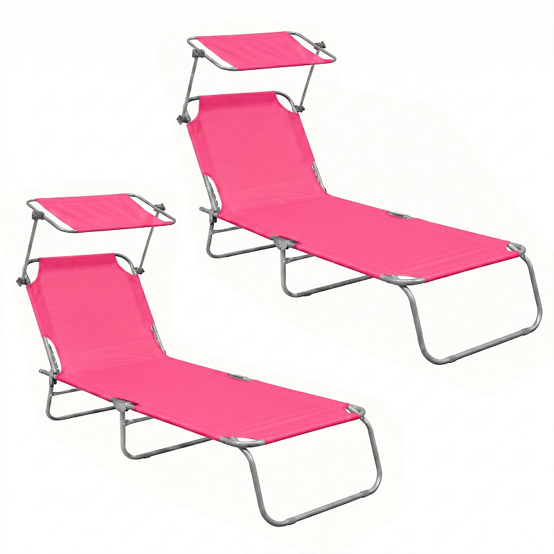 Aga24 - Aga 2x Chaise Longue De Jardin Réglable Avec Auvent Rose