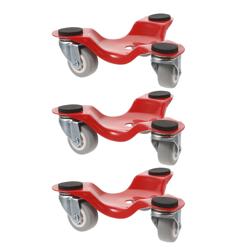 Tricycle de déménagement en métal rouge, roues pivotantes à 360°, lot de 3