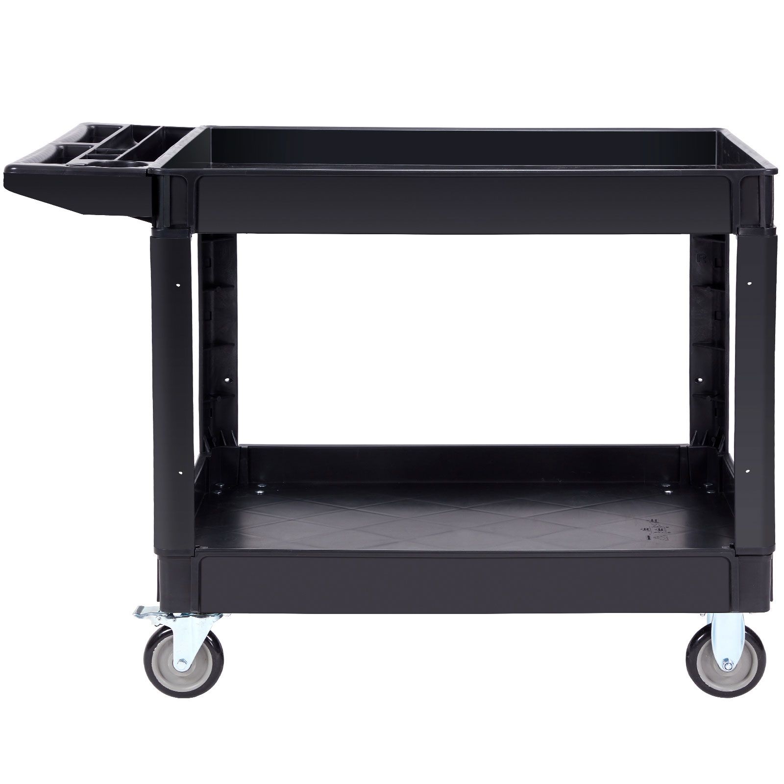 Chariot de service utilitaire 2 étagères, 249,5 kg, plastique robuste, roulettes pivotantes 360°, noir