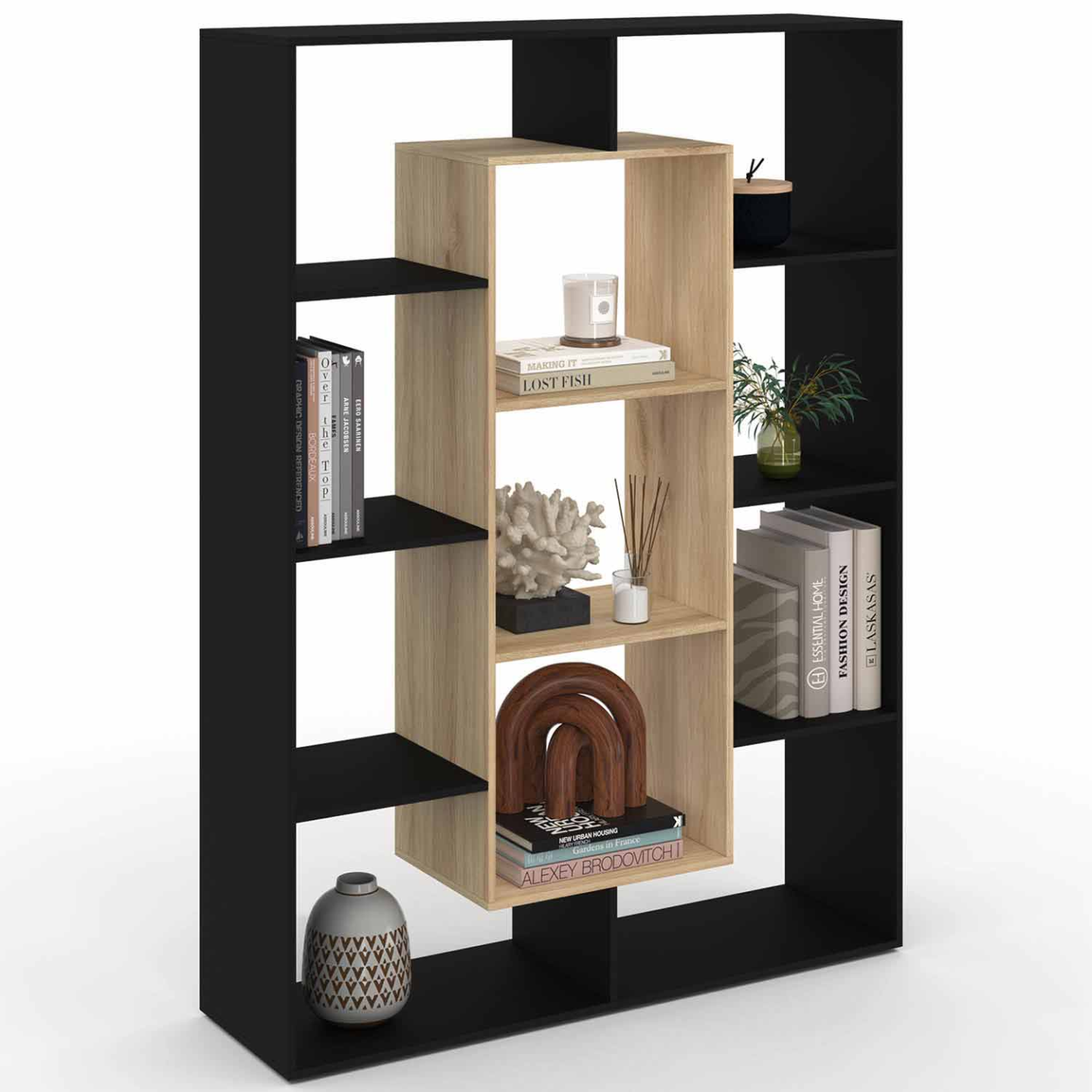 Idmarket - Etagère Bibliothèque Colette Avec 11 Compartiments Noir Et