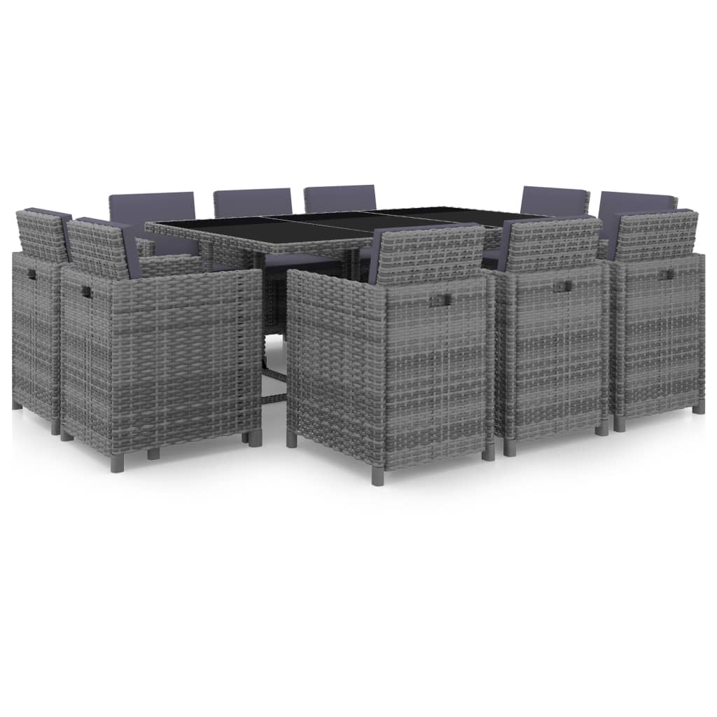 Vidaxl 11-Tlg. Garten-Essgruppe Mit Auflagen Poly Rattan Grau
