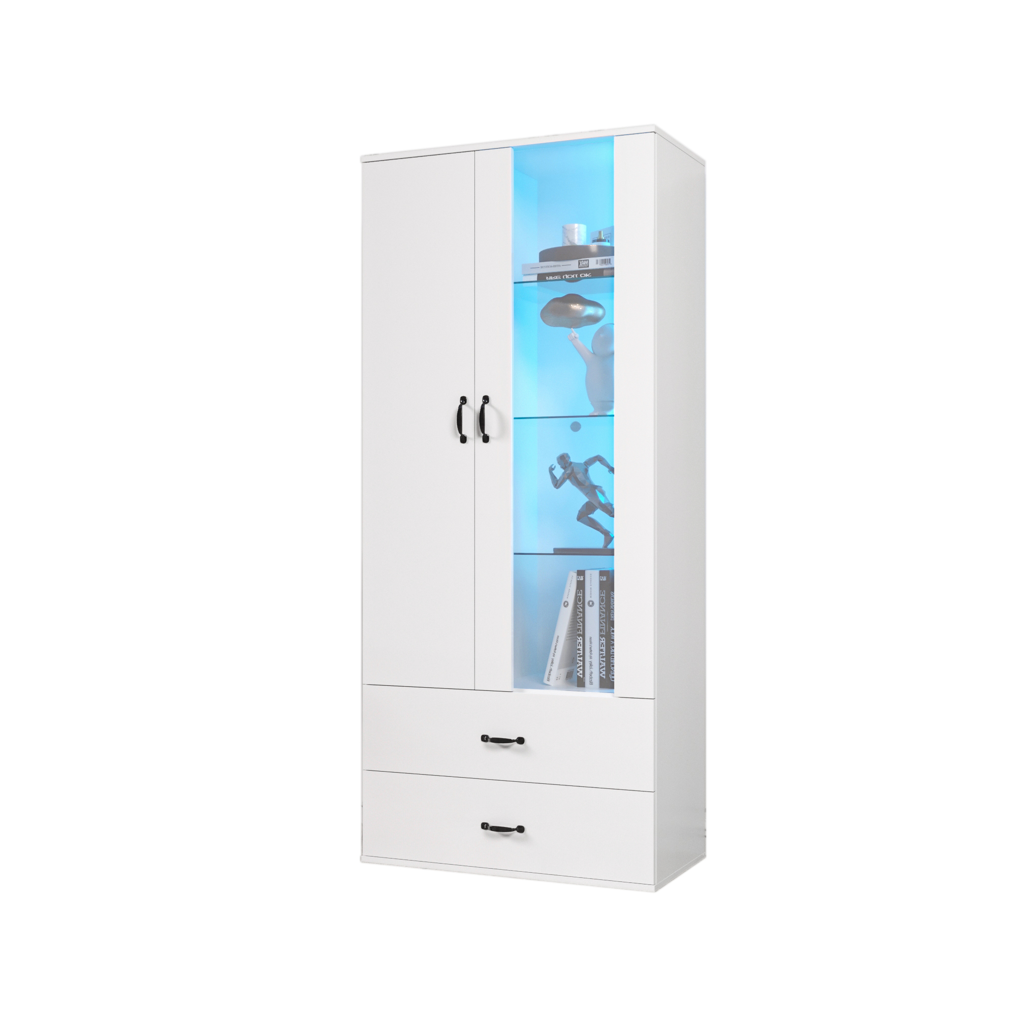 Stilvora Vitrine Mit 2 Türen, 2 Schubladen, 5 Fächern Und Led, Für Wohnzimmer Aus Spanplatte 59.5×35×182 Cm Weiß
