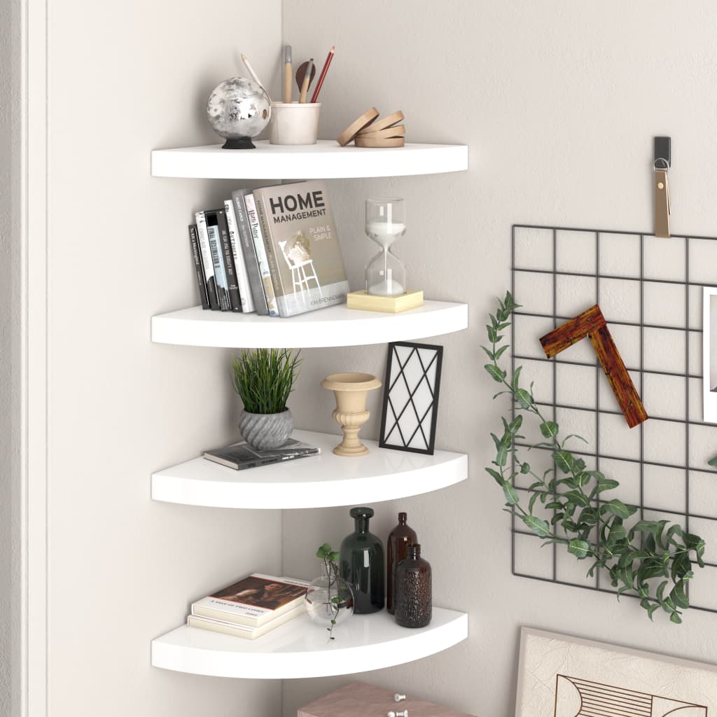 Vidaxl Weiß Floating Corner Shelves 4 Pcs High Gloss White 35X35x3,8 Cm Mdf