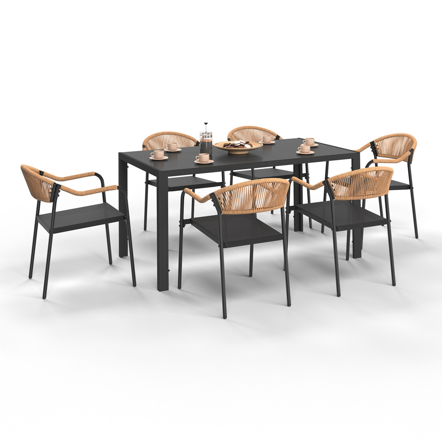 Idmarket – Ensemble Table Et 6 Chaises De Jardin – Table 150 Cm En
