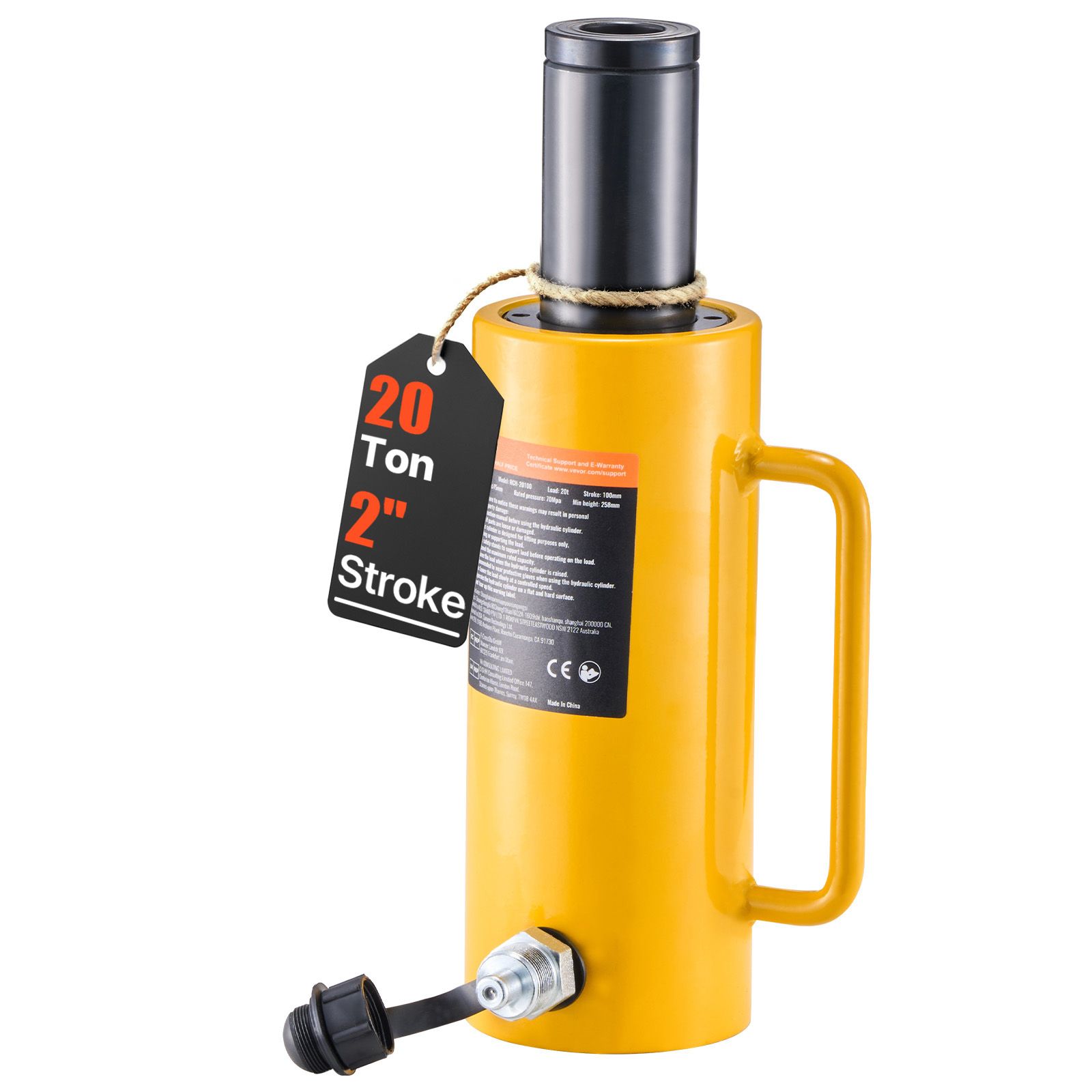 Vérin hydraulique creux 20 t, course 100 mm, piston plein, pour véhicules, camions et caravanes