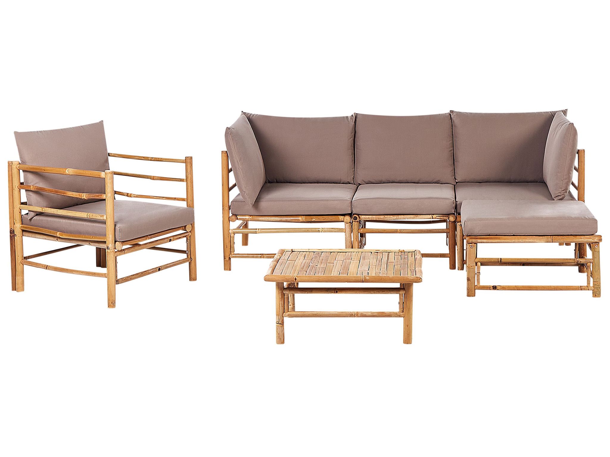 Beliani Garden Lounge Set With Table 5 Seater Cerreto Left Hand Bamboo Wood Taupe
