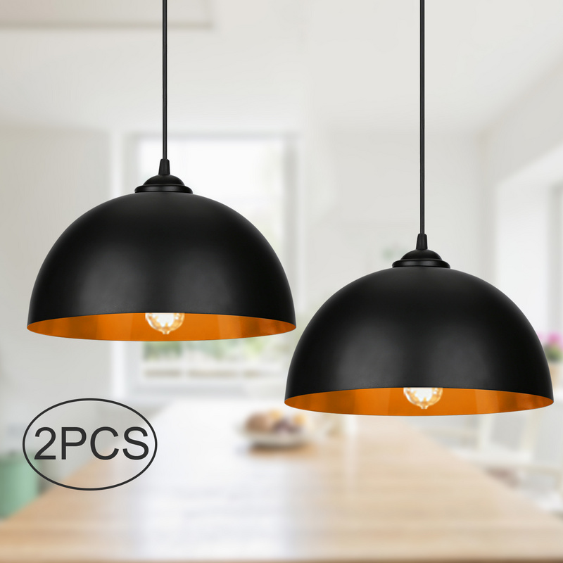 Randaco - Einfeben Lot De 2 Lustre Suspension Abat-jour Industrielle Rétro Lustre Abat-jour Noir Lampe De Plafond Luminaire Pour Salon Cuisine E27
