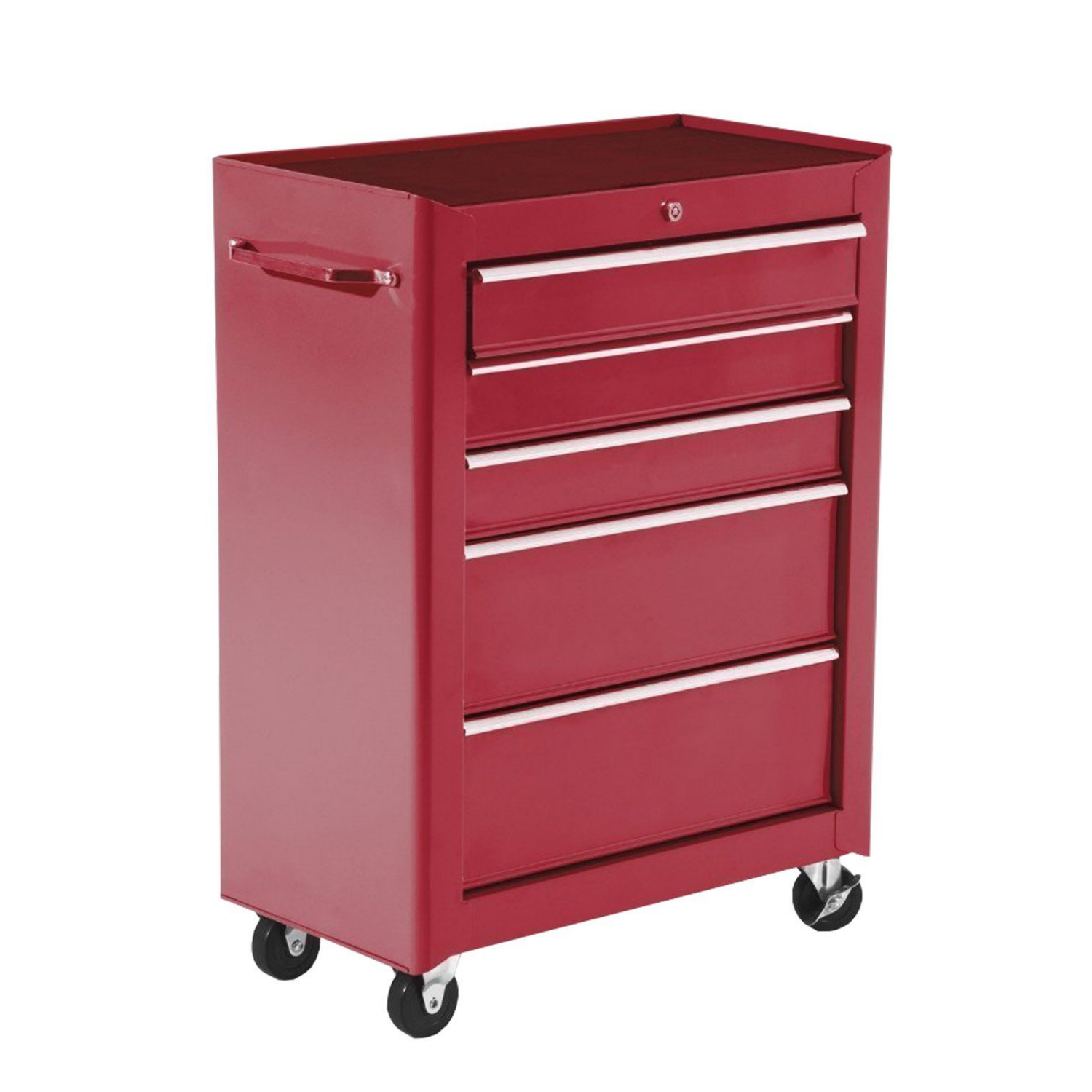 Servante d'atelier mobile rouge 5 tiroirs verrouillables, 61,5 × 33 × 82,5 cm, 2 clés