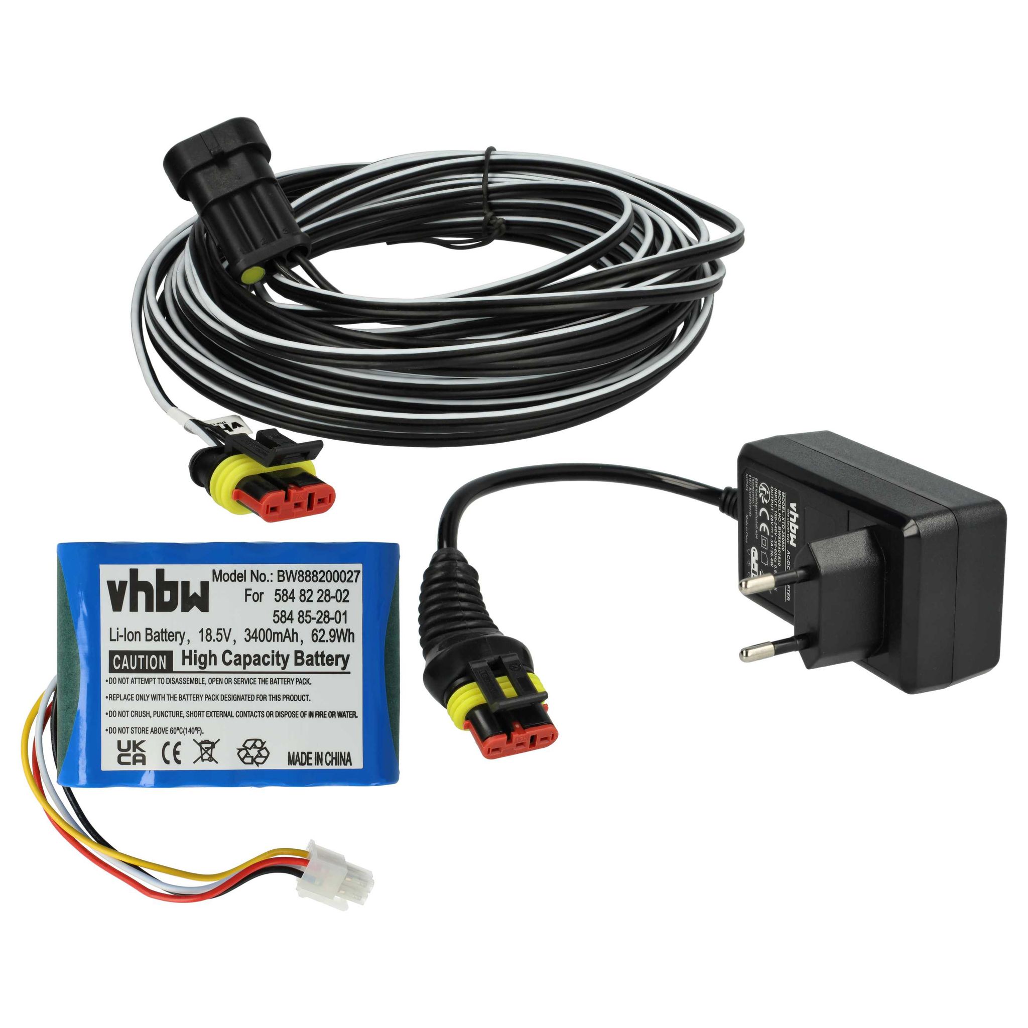 Vhbw 1x Alimentatore, 1x Batteria 3400 Mah, 1x Cavo A Bassa Tensione 10 M Compatibile Con Flymo Easilife Go 500, Go 200, Go 250 Tosaerba VHBW