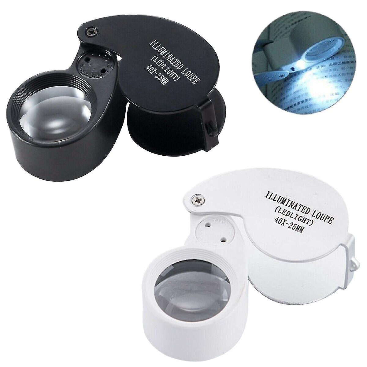 Loupe de poche 40x à éclairage LED, alliage d'aluminium, 58 x 33 x 25 mm
