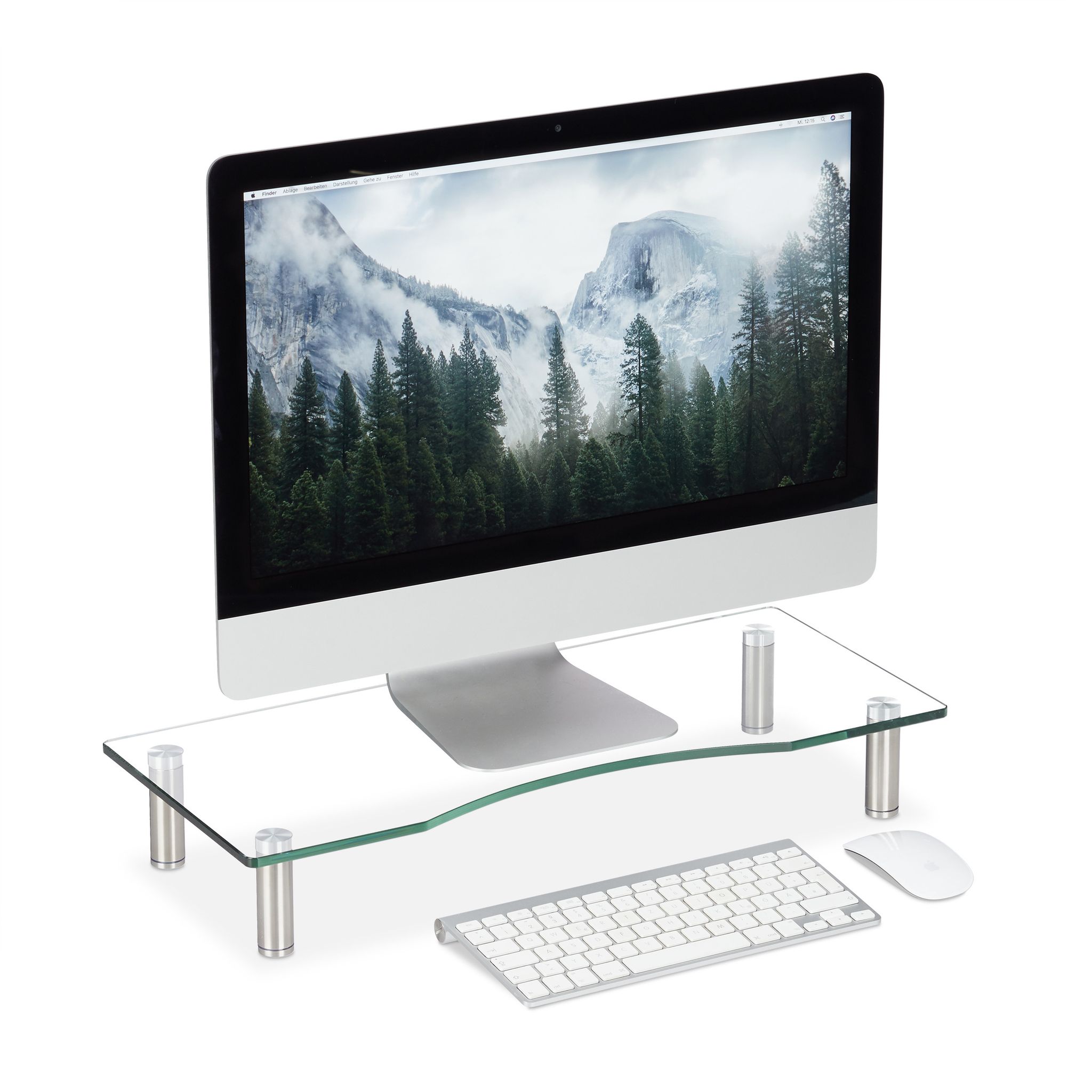 Supporto Monitor, Alzatina Per Tv, Standing Computer Desk, Rialzo Scrivania, Regolabile, 56x24 Cm, Trasparente - Relaxdays