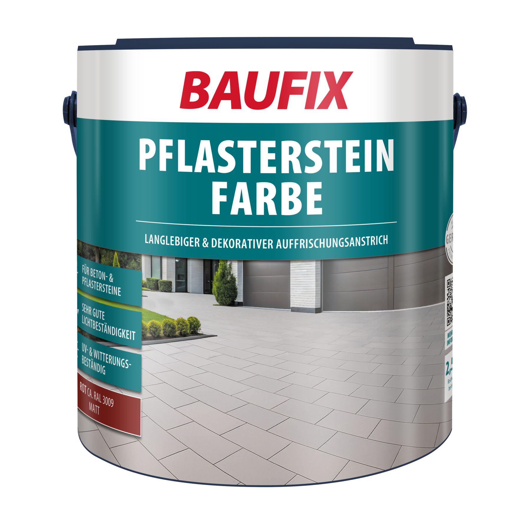 Baufix Pflasterstein Farbe Rot Matt, 2.5 Liter, Beton- Und Bodenfarbe