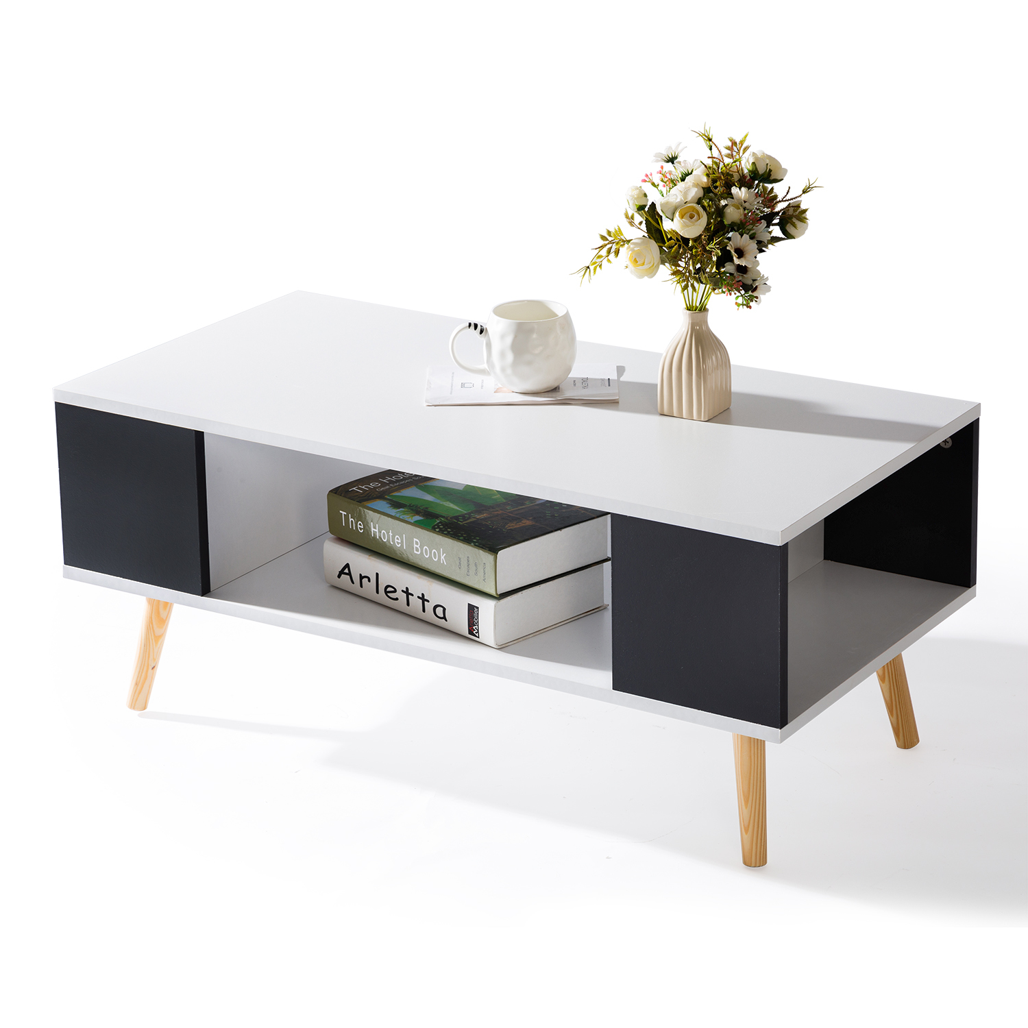 Hobag - Table Basse Carl Scandinave Bois Blanc Et Gris