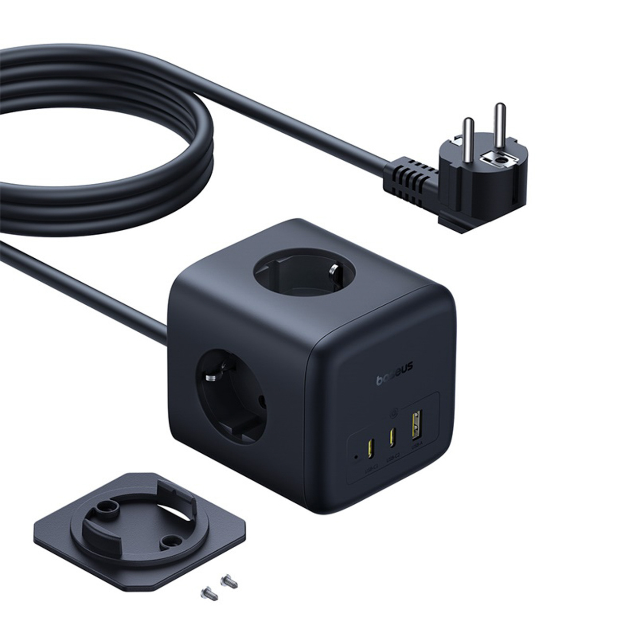 Baseus EnerFill FA11 67W Power Strip USB-A  USB-C Cube  3 x EU Socket 15m - Black - Image 4