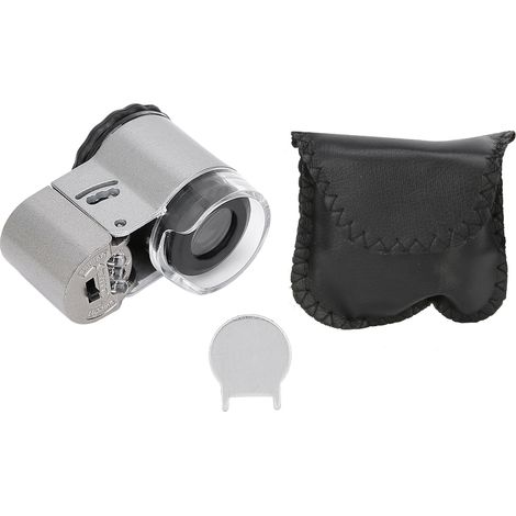 Loupe de poche 50x avec éclairage LED blanc et UV, lentille 12 mm, étui en cuir