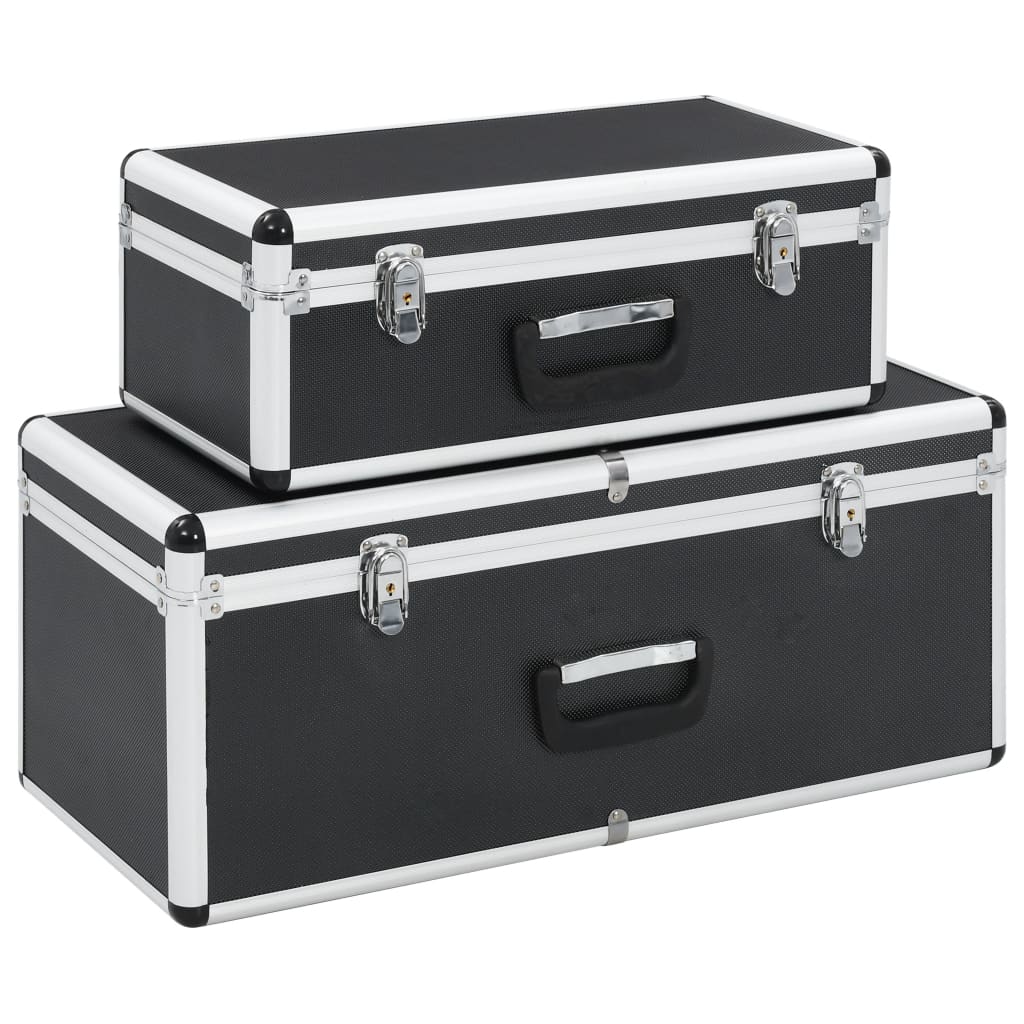 Lot de 2 boîtes de transport en aluminium et ABS noir, doublure intérieure, 2 verrous à pression avec clés