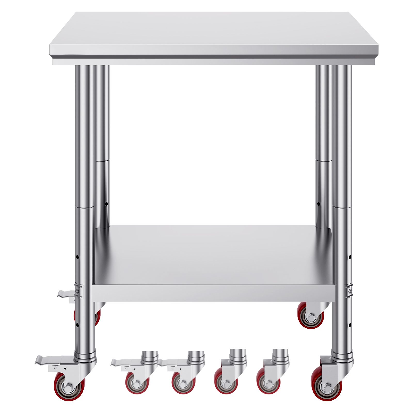 Table de travail inox 76x61x84 cm, 3 hauteurs réglables, 4 roulettes, charge 317 kg