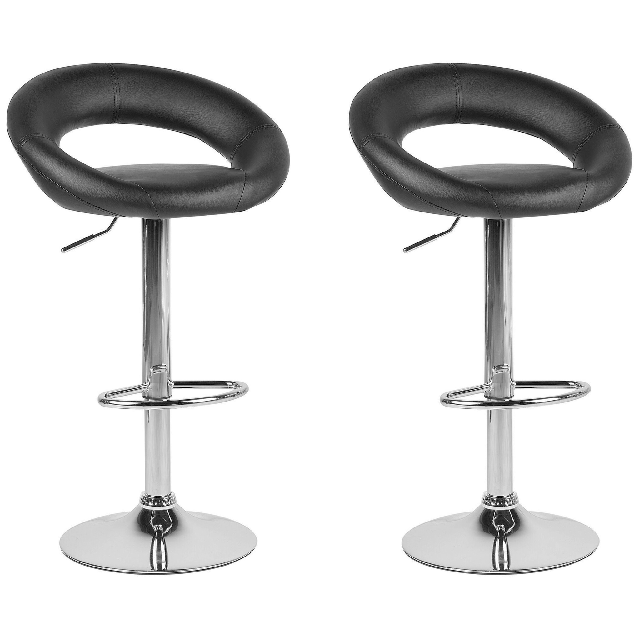 Beliani Set Of 2 Bar Chairs Peoria Faux Leather Swivel Black