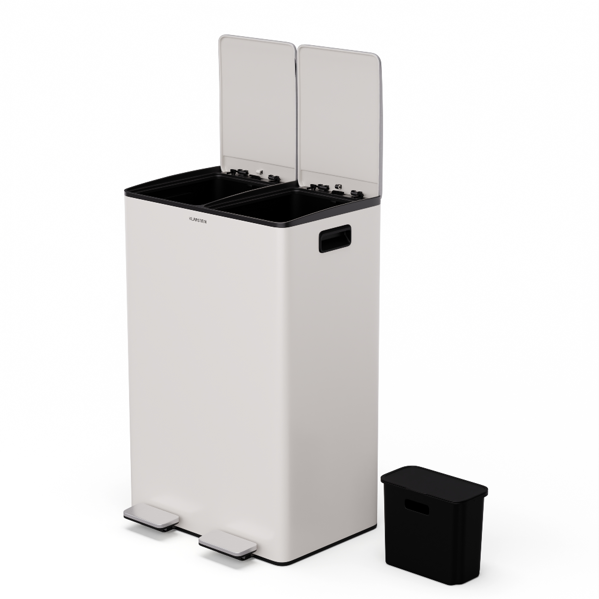 Klarstein - Ecovista Kitchen Bin - 60l Waste Separation With 3l Compost Bin, Soft-close Lid, Stainless Steel, Removable Compartments, Creme