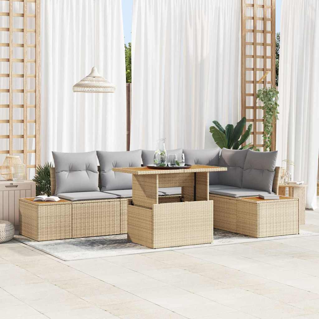 Vidaxl - Garten Sofagarnitur Set Aus 6 Beige Rattan, Polyester, Stahl