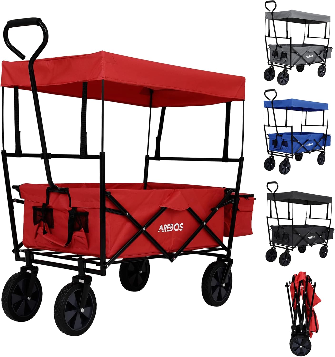 Chariot de transport pliable avec toit et poche XXL, charge 70 kg, rouge