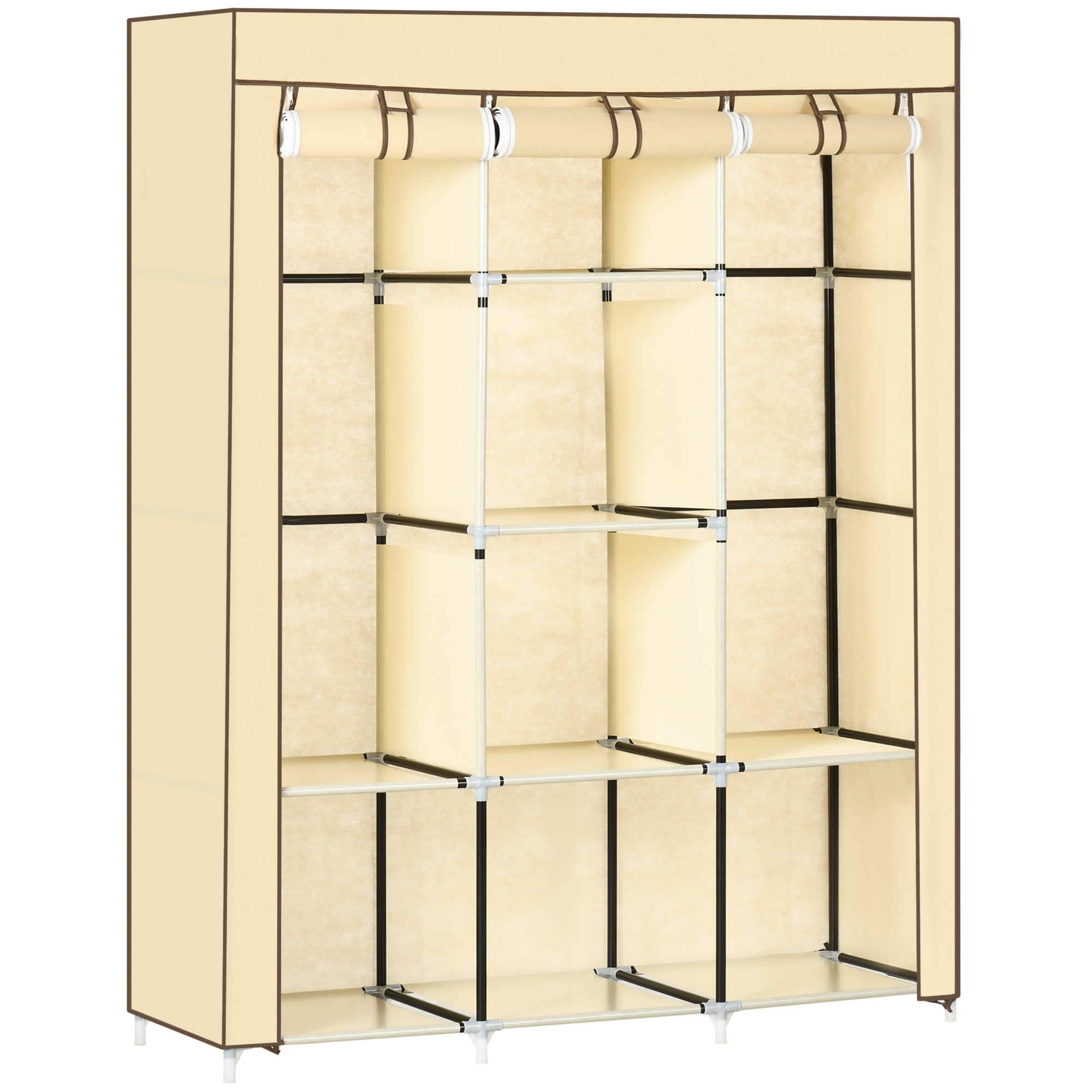 Stoffschrank, Kleiderschrank Mit Kleiderstangen, 8 Ebenen, Faltschrank, Faltbare Garderobe Für Schlafzimmer, Flur, Vliesstoff, Beige, 125 X 43 X 162,5 Cm - Homcom