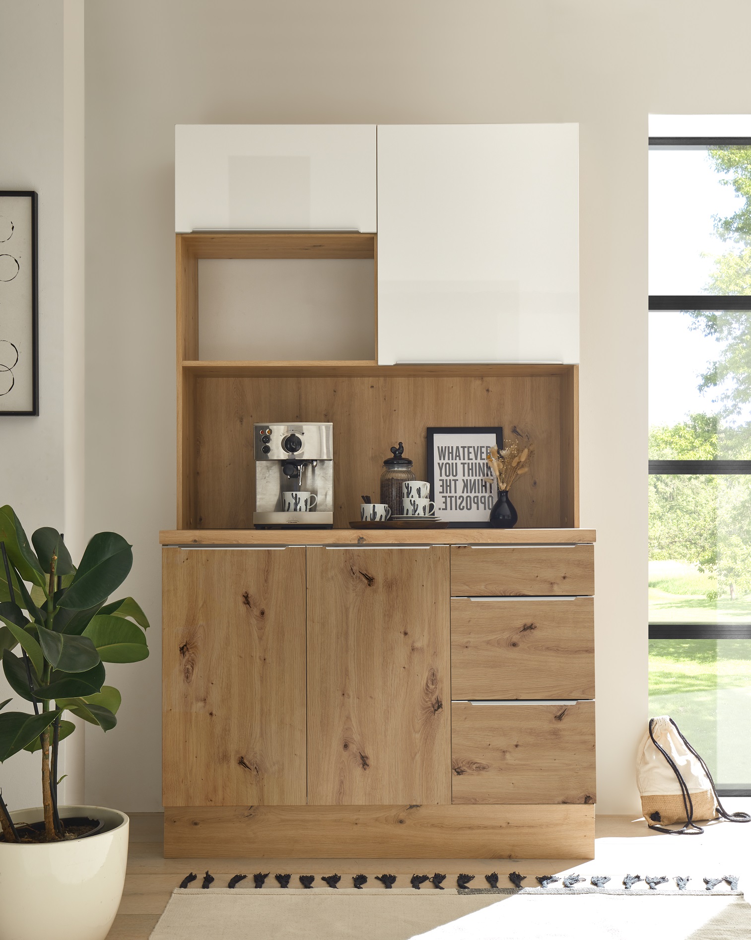 Küchen Buffet Marleen Premium 120 Cm Weiß Artisan Eiche Respekta