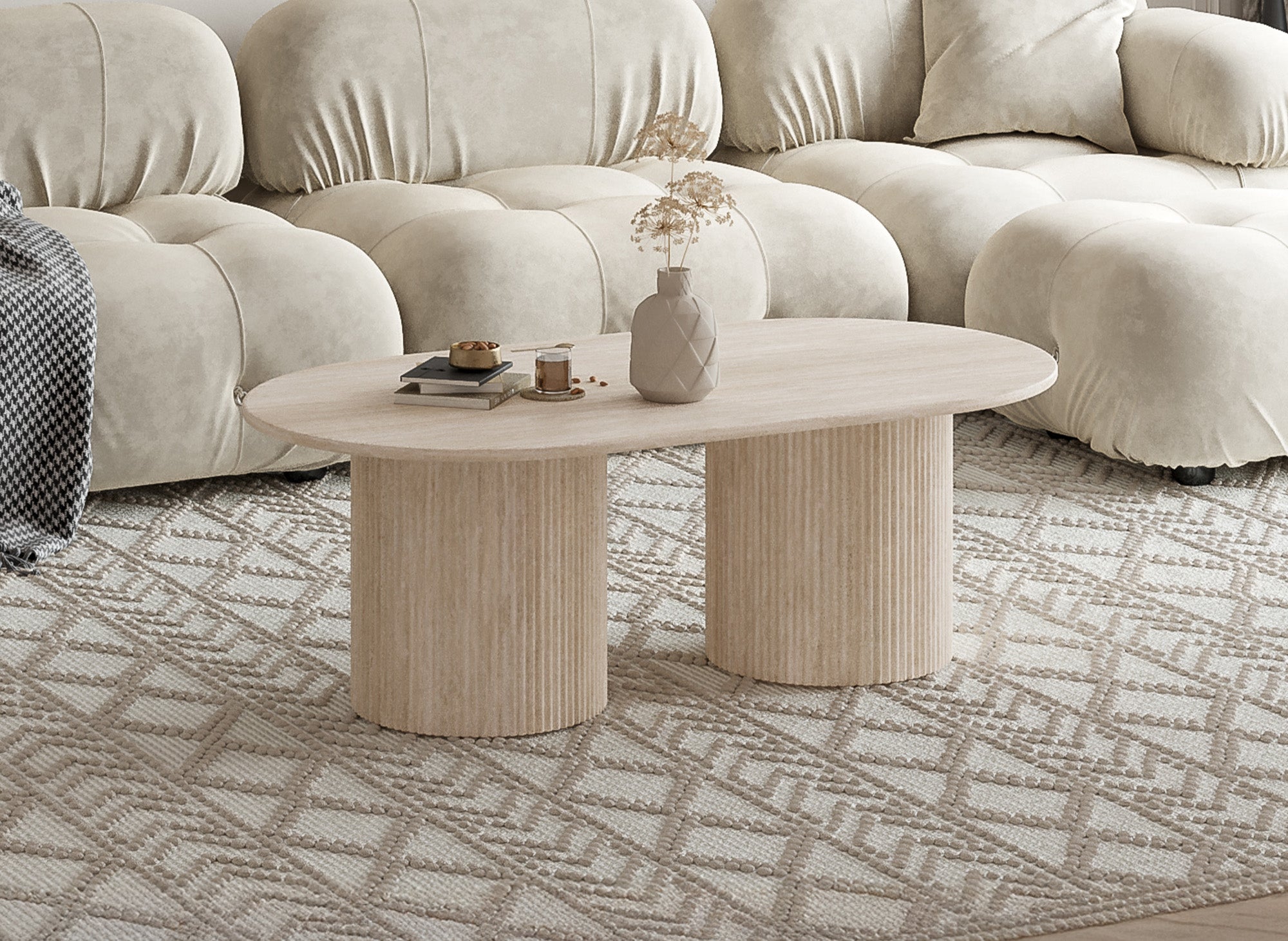 Deco In Paris – Table Basse Ovale En Marbre Composite Beige 70x130x45