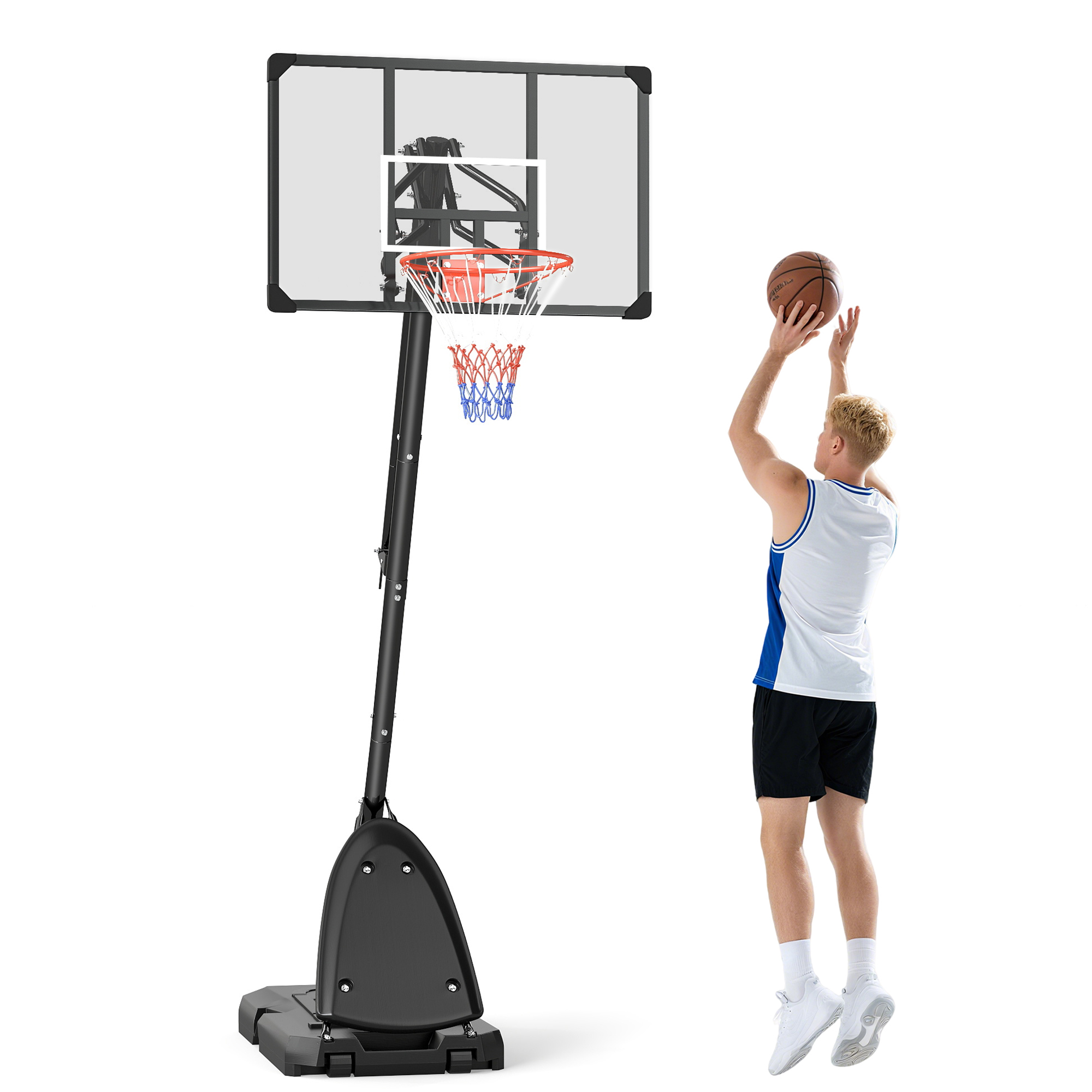 Sportnow - Basketballkorb Outdoor Basketballständer Mit Rollen 107x70cm Rückwand, Mobiler Basketballkorb Mit Ständer, Verstellbare Korbhöhe 236-293 Cm, Basketballanlage Für Jugendliche Erwachsene