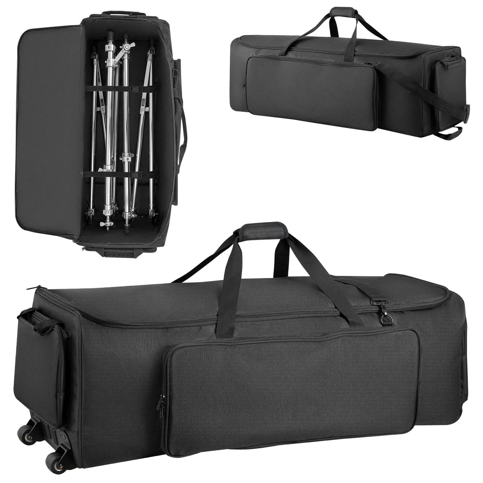 Sac à roulettes pour accessoires de batterie 1680D, poches multiples, poignée renforcée, noir