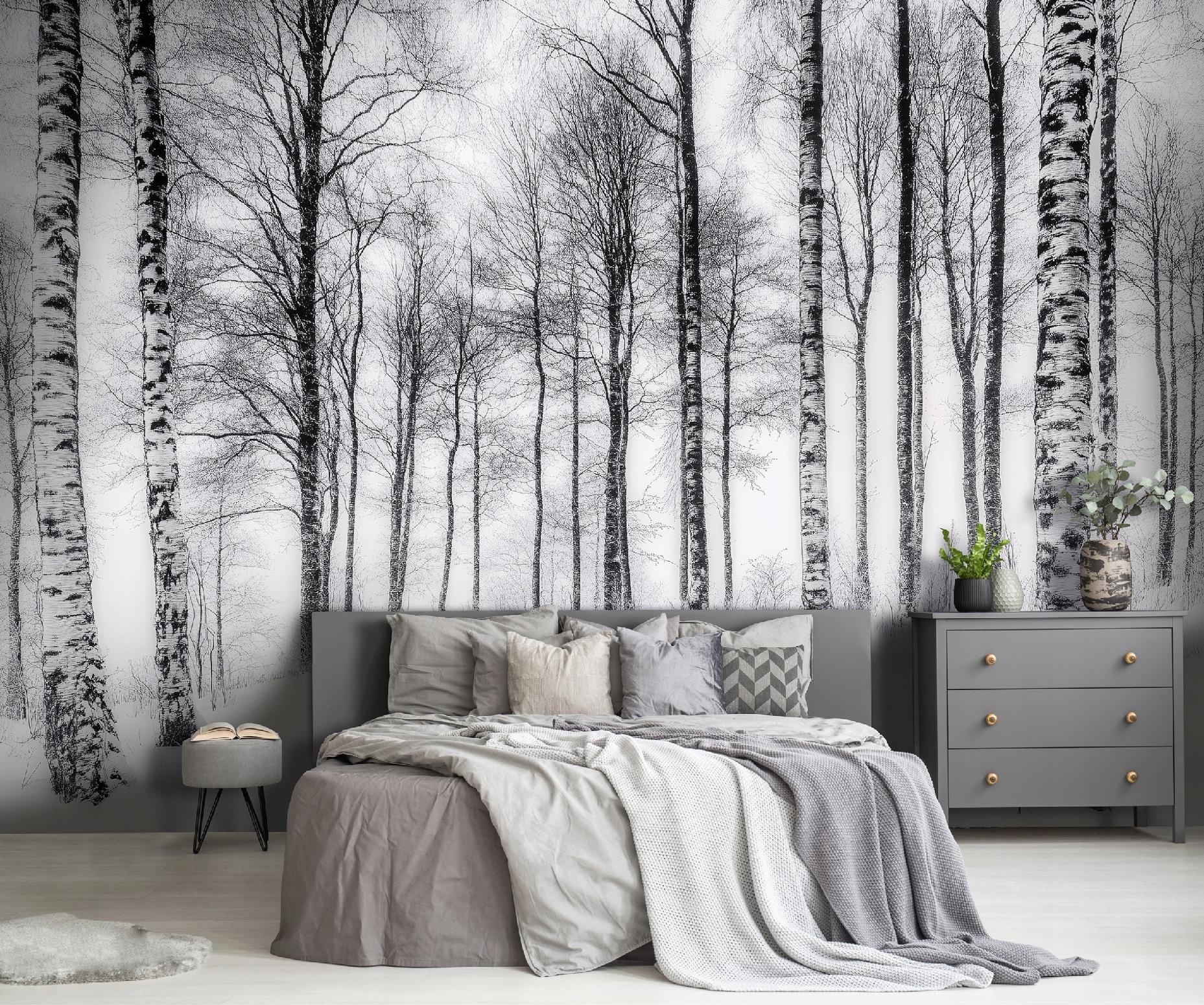 Wallarena Vlies Fototapete Wald Landschaft 150x105 Cm, Tapeten, Für Wohn Und Schlafzimmer, Vliestapete Wandtapete Tapete 3d Effekt- Inkl. Kleister - Birkenwald